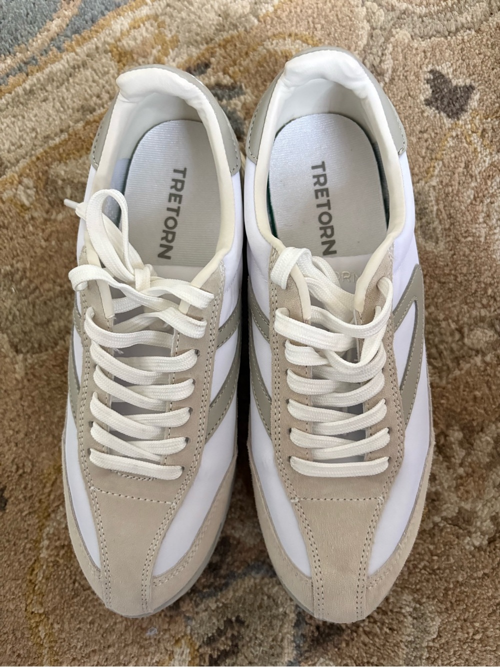 Tretorn woman’s  White and Beige Low-Top Suede-Trim Sneakers